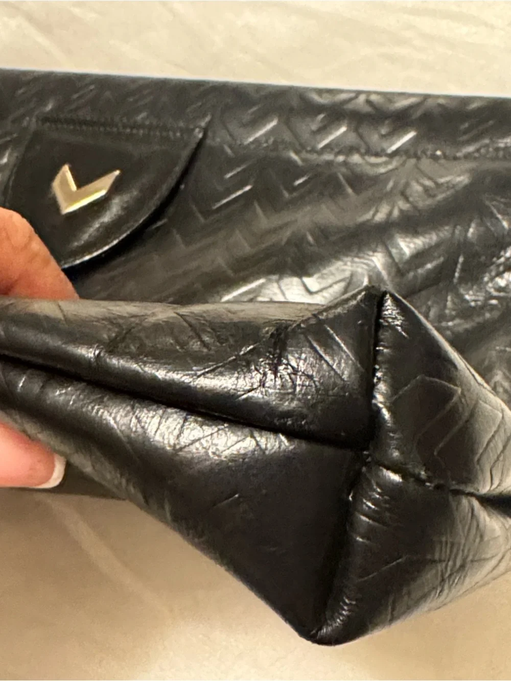 Mario Valentino Vintage Black Quilted Chevron Leather Wristlet Clutch